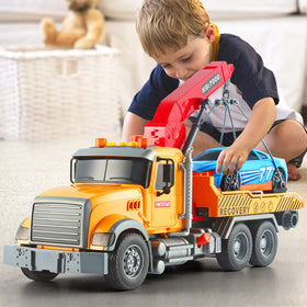 Dwi Dowellin tow truck arm extended highlights the crane feature for pretend rescues.