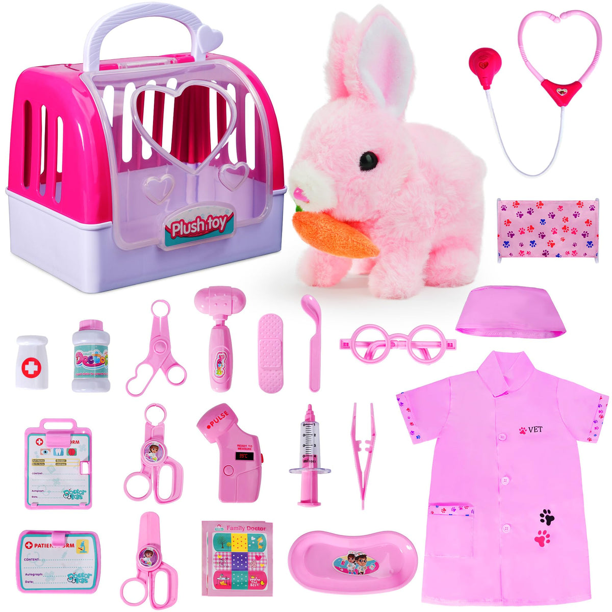 DWMTGS Doctor Kit for Girls with Pink Bunny for imaginative medical role-play