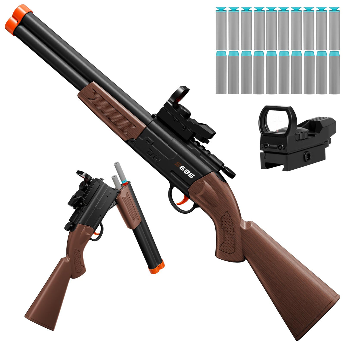 DWMTGS double-barrel toy shotgun with scope for immersive, safe target practice