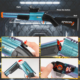 DWMTGS toy gun blue scope close-up highlighting aiming feature