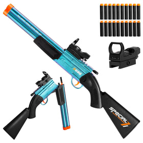 DWMTGS toy gun blue front view with soft darts for safe play