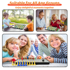 DY-GO double-sided sheets enable quick game switching for Snakes and Ladders or Chinese Checkers.