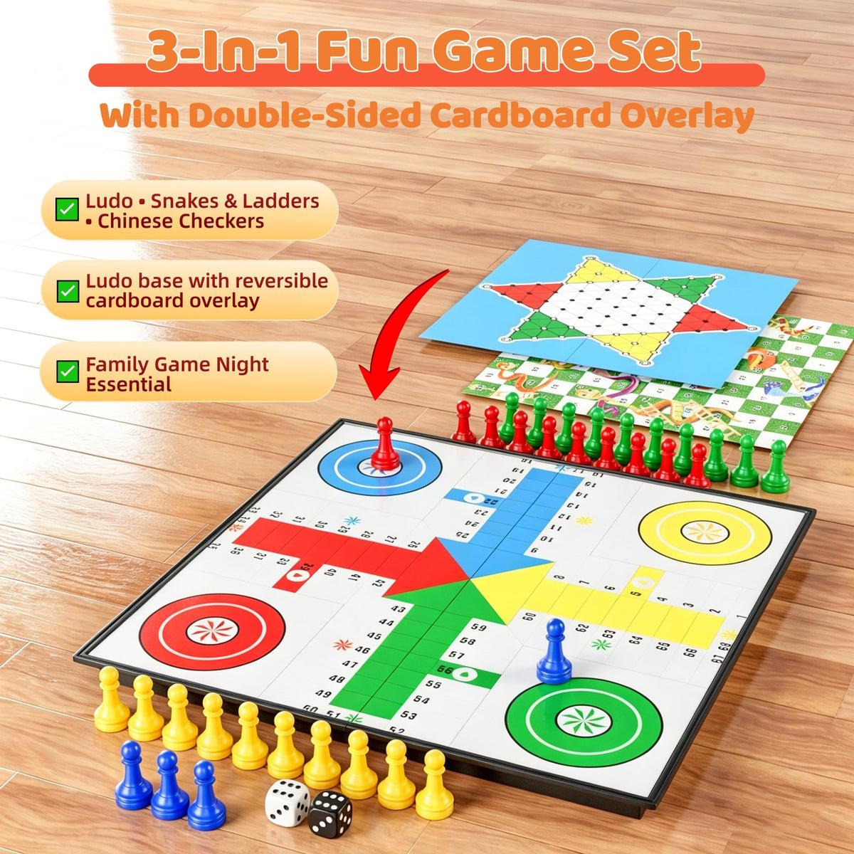 DY-GO magnetic Ludo pieces provide secure, mess-free play on the go.