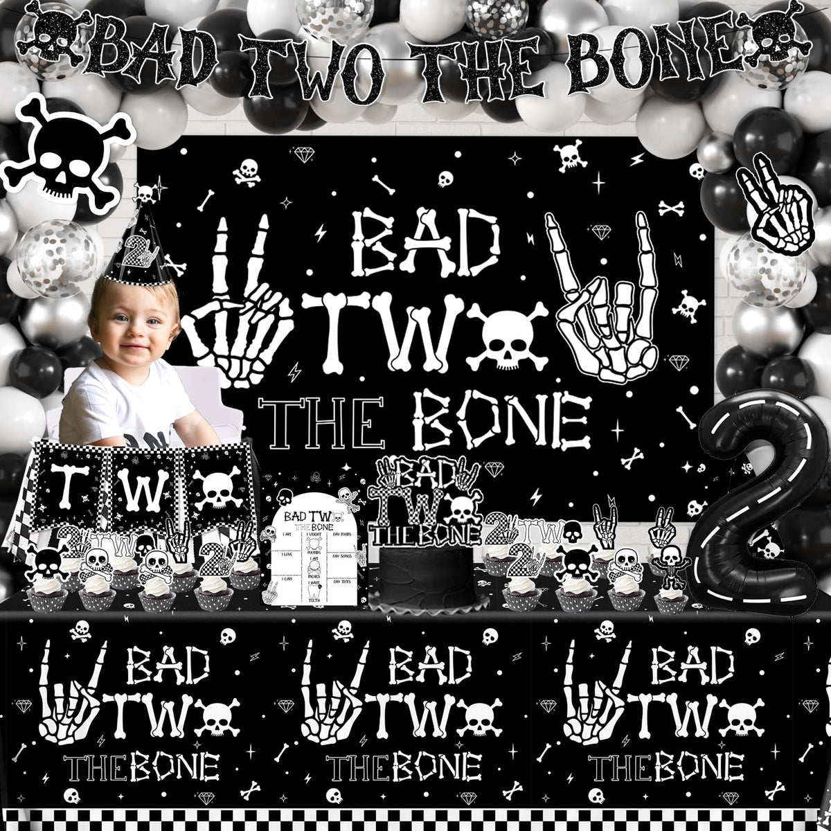 Dydamud Bad Two The Bone cake topper adds a themed dessert focal point.