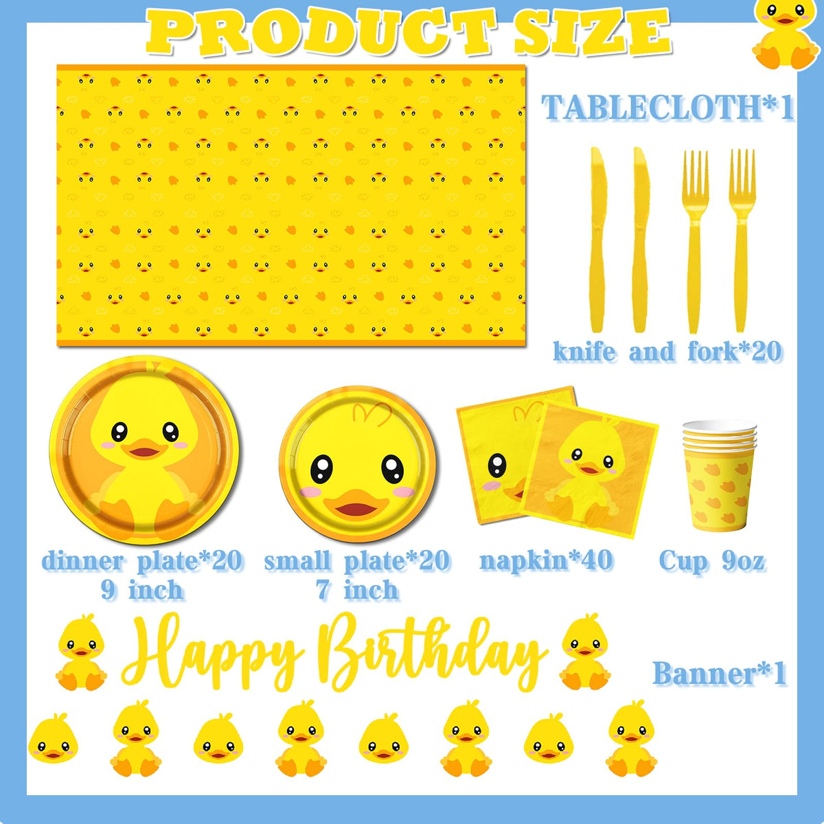 Dydamud duck tablecloth and banner create a playful, cohesive setup.