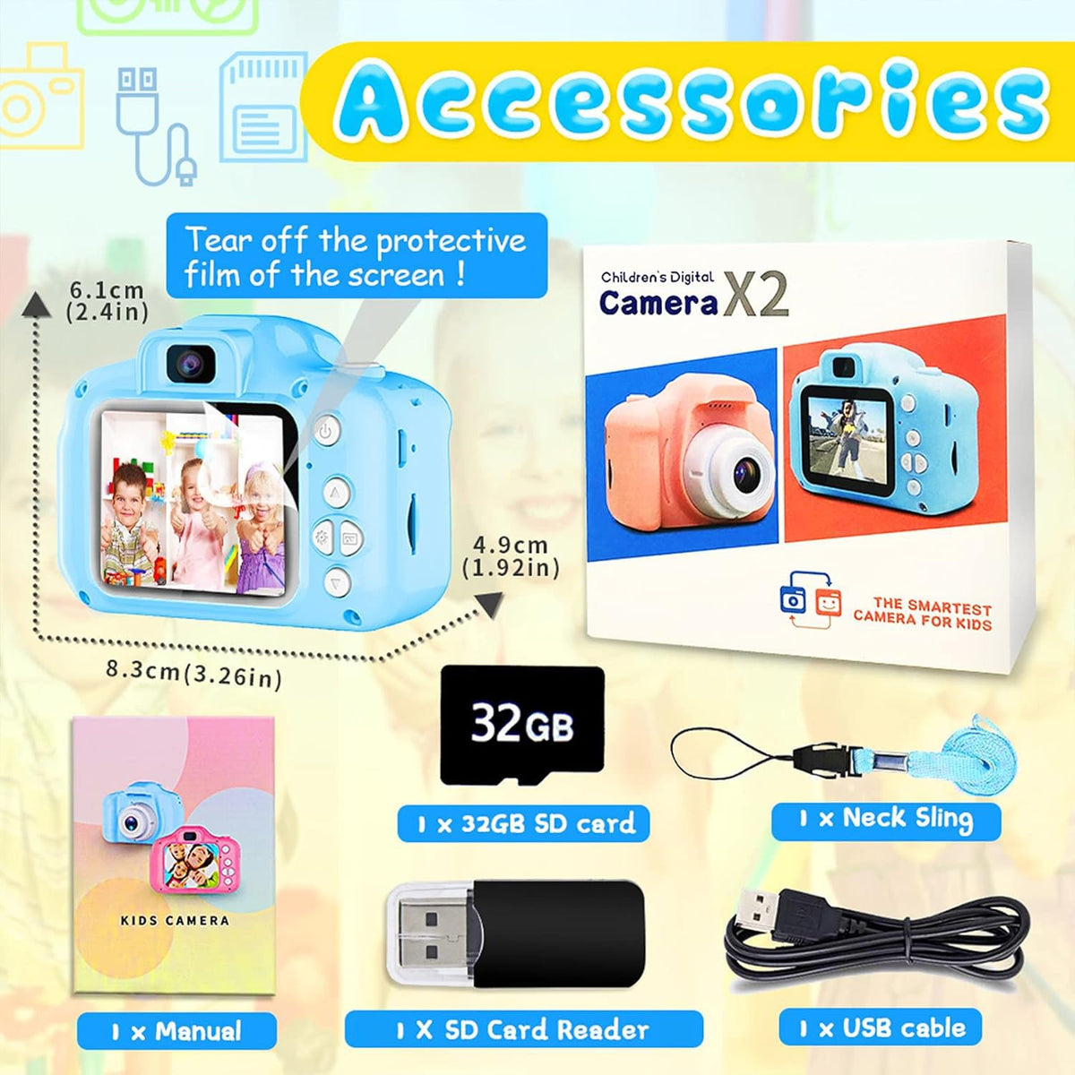 Dylanto Upgrade Kids Selfie Camera with 32GB SD card stores thousands of photos