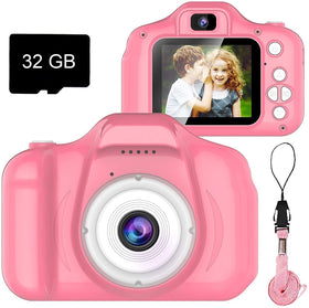 Dylanto Upgrade Kids Selfie Camera pink front view, easy to grip for little hands