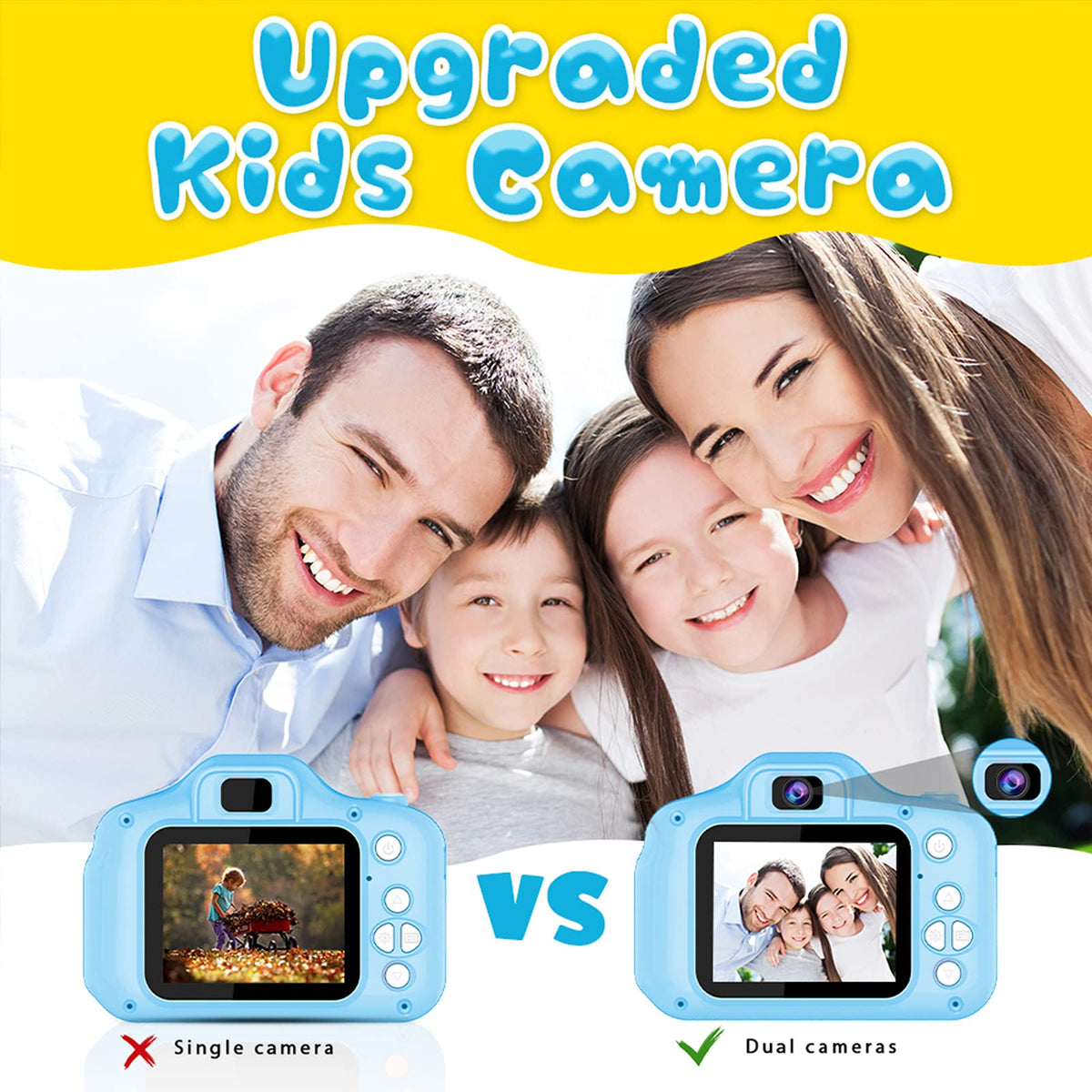 Dylanto Upgrade Kids Selfie Camera packaging with 32GB SD card ready for gifting