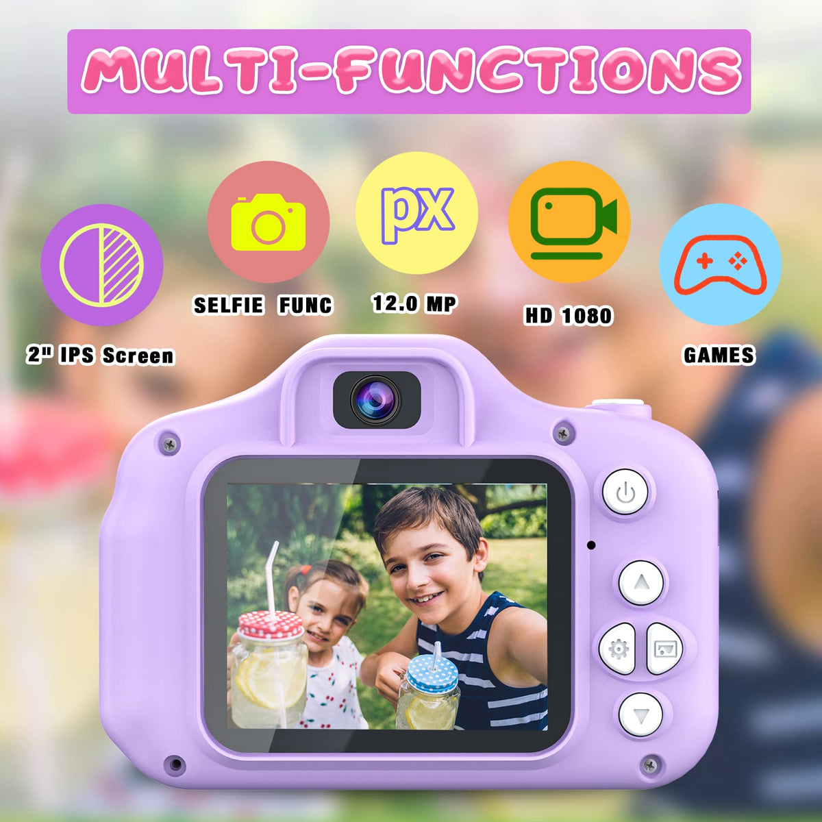 Dylanto Upgrade Kids Selfie Camera side view highlights portable design for on the go photos