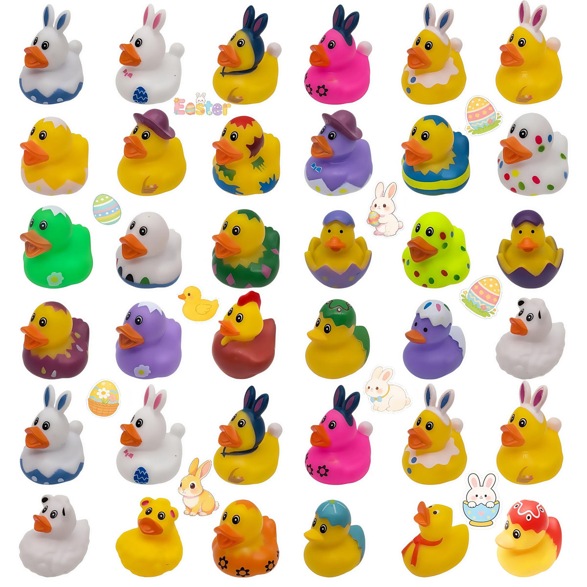 Dymojoyfun Easter rubber ducks assortment for playful bath time and table centerpieces