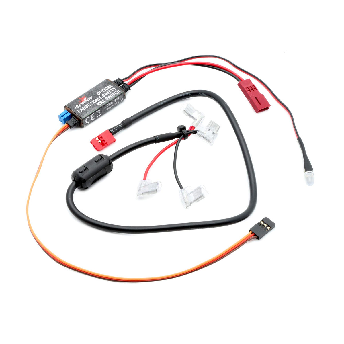 Dynamite DYNE1240 kill switch installation image highlighting quick, solder-free setup