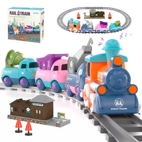 Dynffur locomotive with lights and sounds for immersive sensory play.