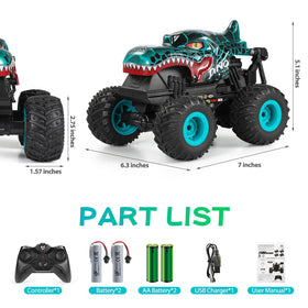 DYODYORC RC dinosaur truck side view with strong grip on grass and sand