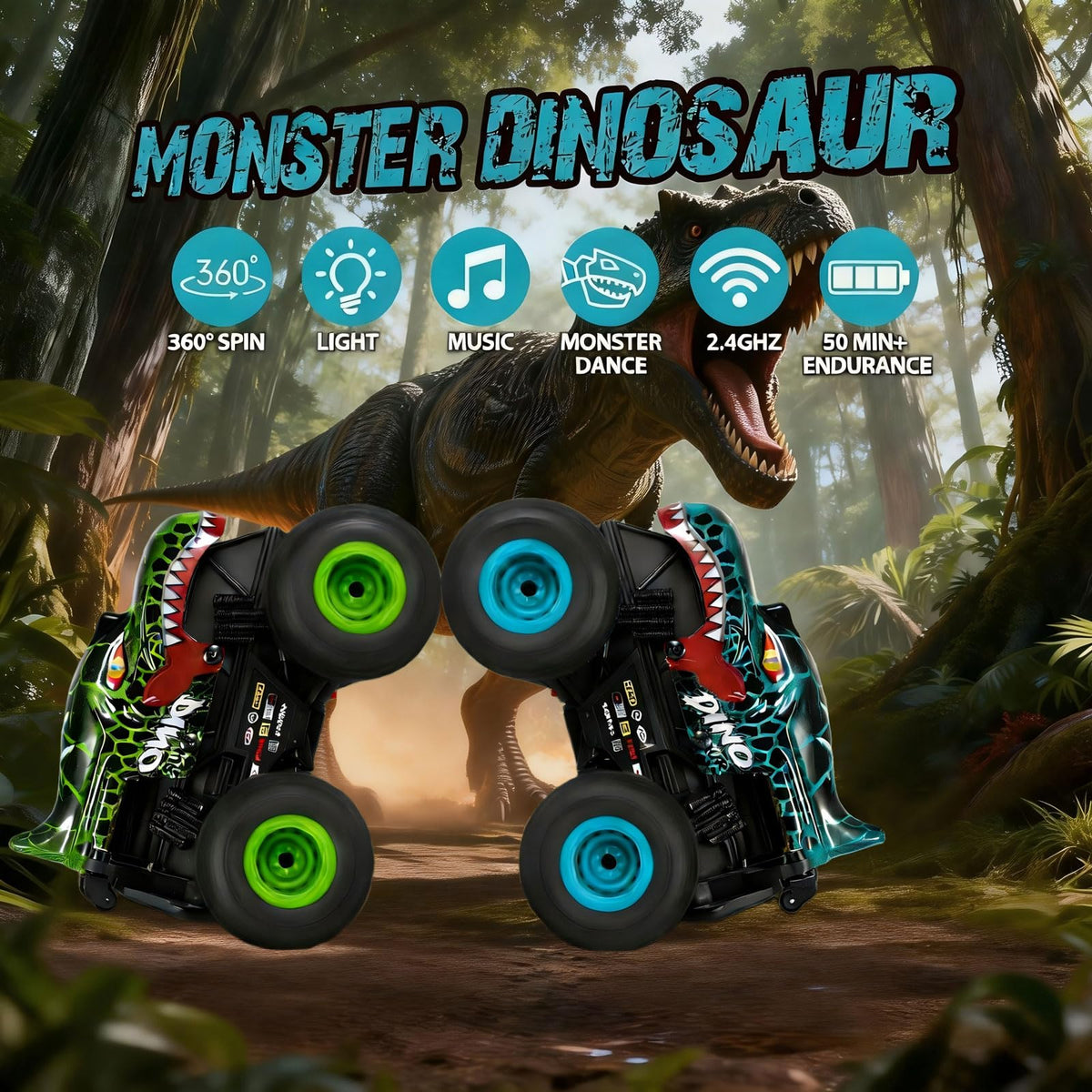 DYODYORC RC dinosaur truck with music mode activated for fun driving