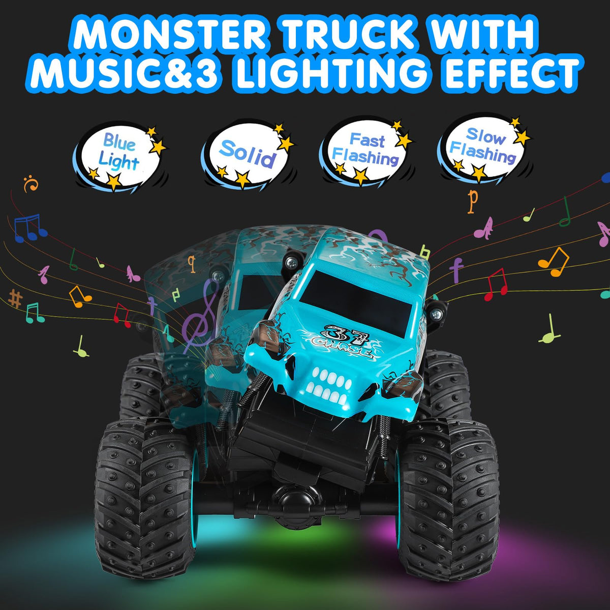 DYODYORC RC car blue featuring lighting effects for night play.