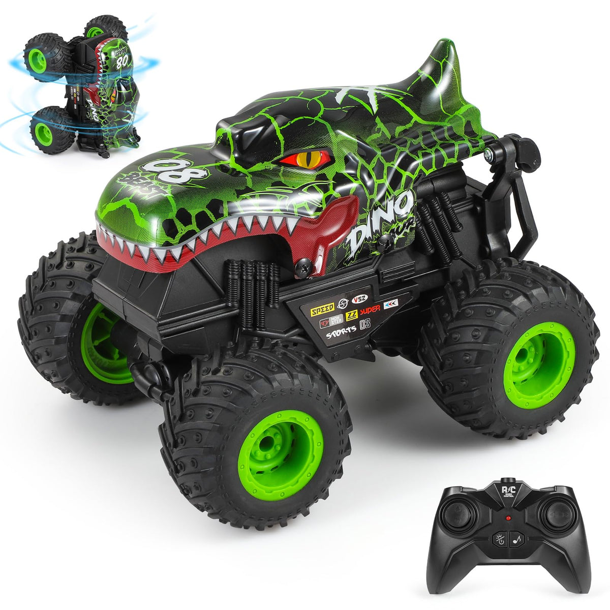 DYODYORC remote control car green front view highlighting rugged monster truck design