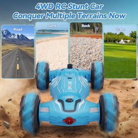 Dysaim gesture sensing RC car drift stunt with bright lights for action play.