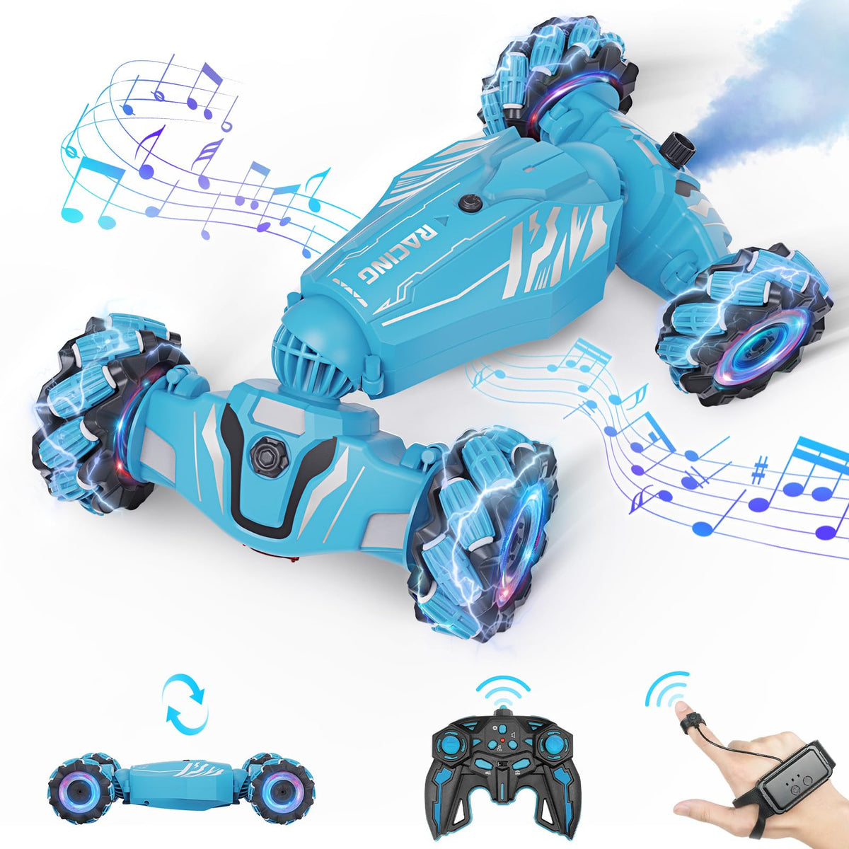 Dysaim gesture sensing RC car front view enabling intuitive hand control.