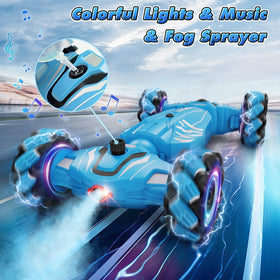 Dysaim gesture sensing RC car lights music sprayer enhances immersive play sessions.