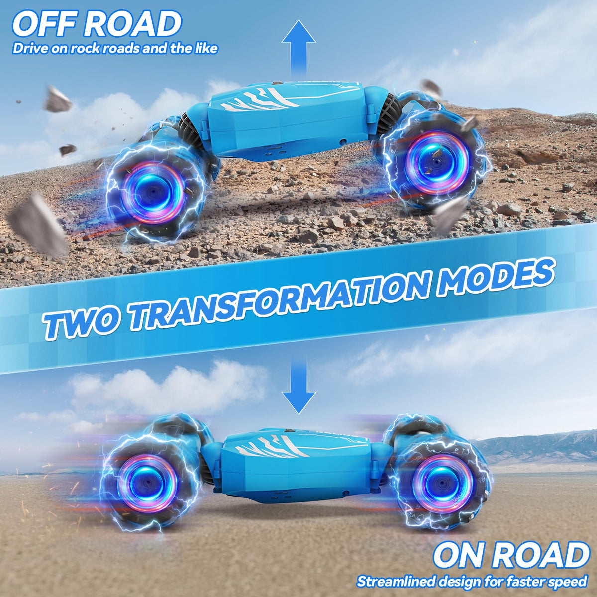 Dysaim gesture sensing RC car side view for compact play and quick spins.