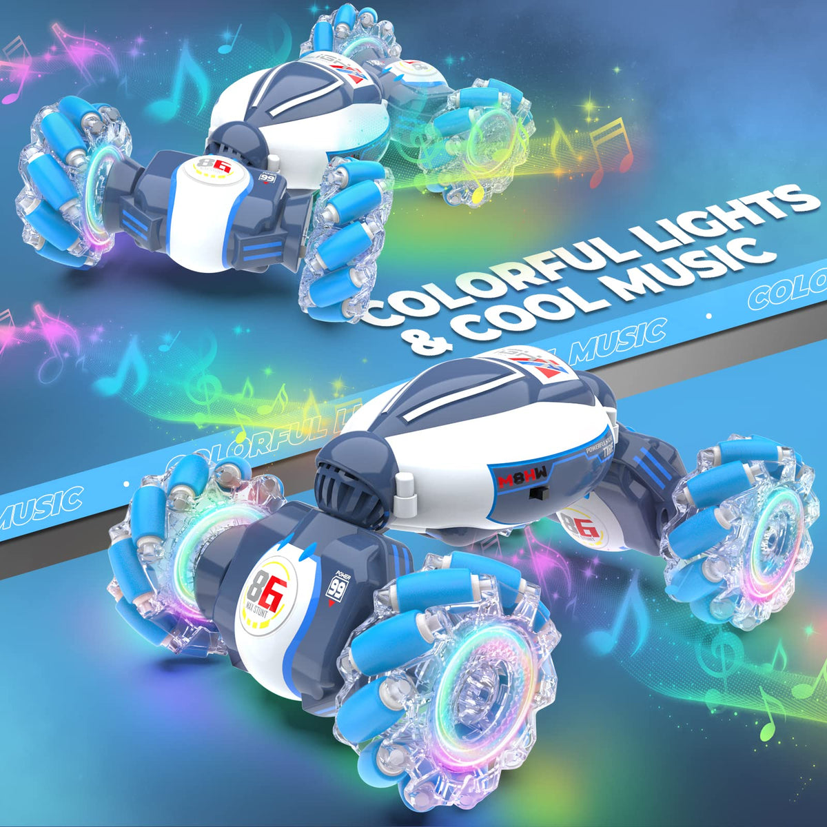 Dysaim Gesture Sensing RC Stunt Car side view showing 360° rotation