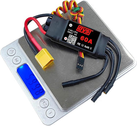 DYSRC DYS-60A ESC side panel view highlighting 2-6S compatibility.