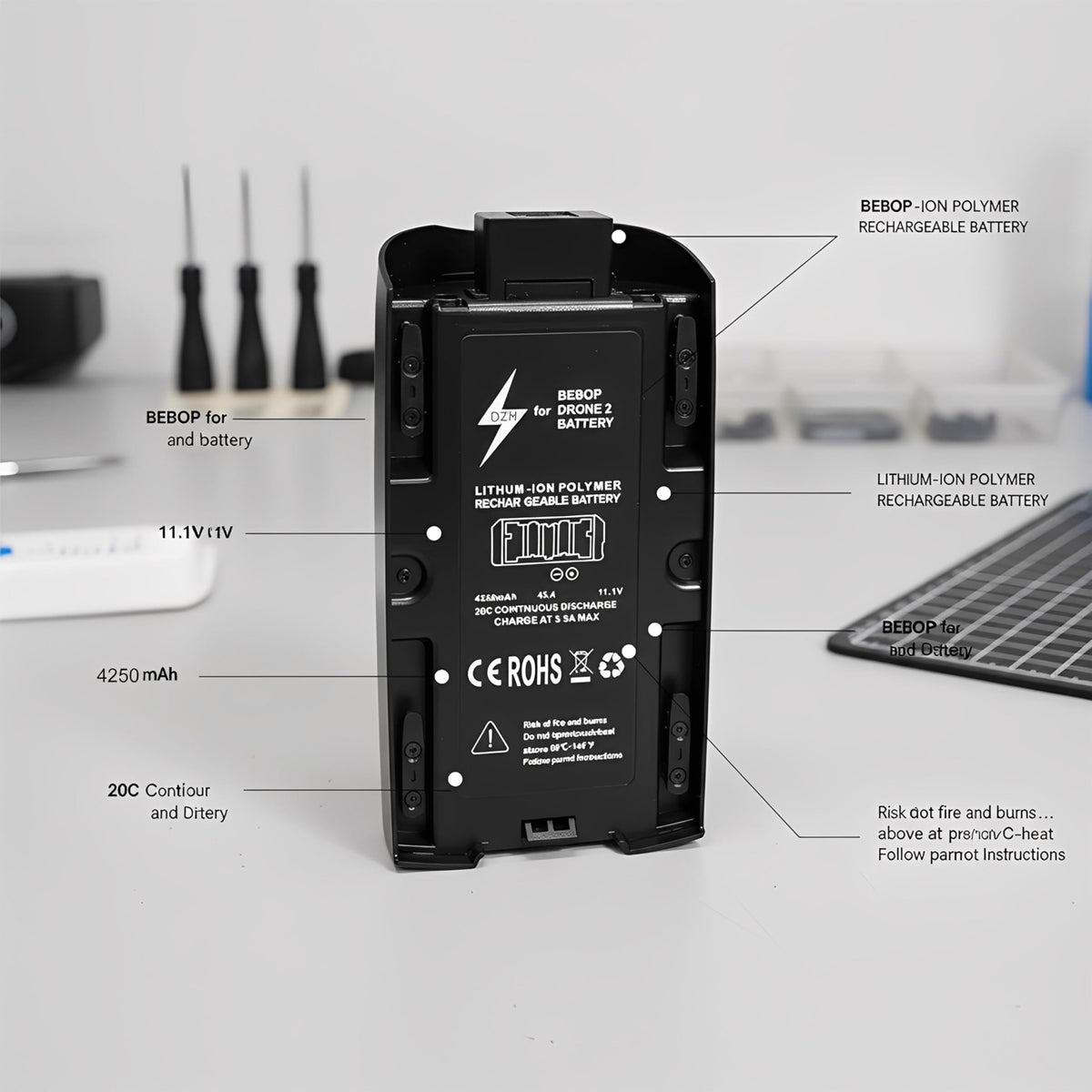 DZH Bebop 2 battery during flight time test showing longer sessions
