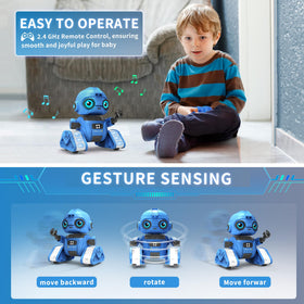 Dzxlin robot toy blue dance mode highlights moves and music for lively play.