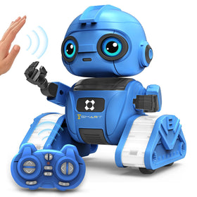 Dzxlin robot toy blue front view shows friendly LEDs for engaging playtime.