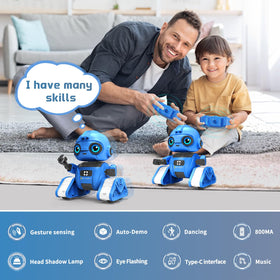 Dzxlin robot toy blue projection light offers soothing night visuals.