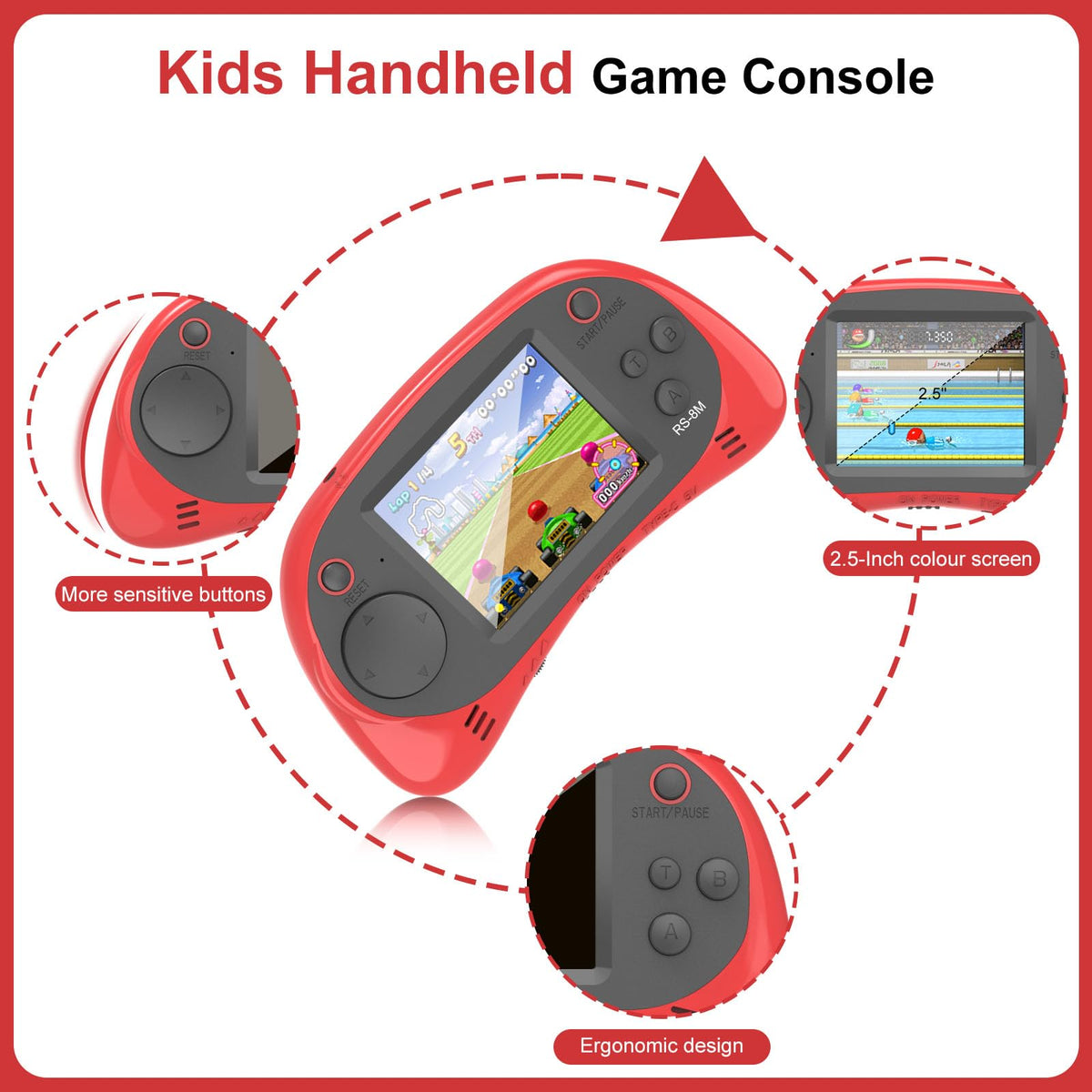 E-MODS GAMING IPS display 2.5inch provides crisp handheld visuals.