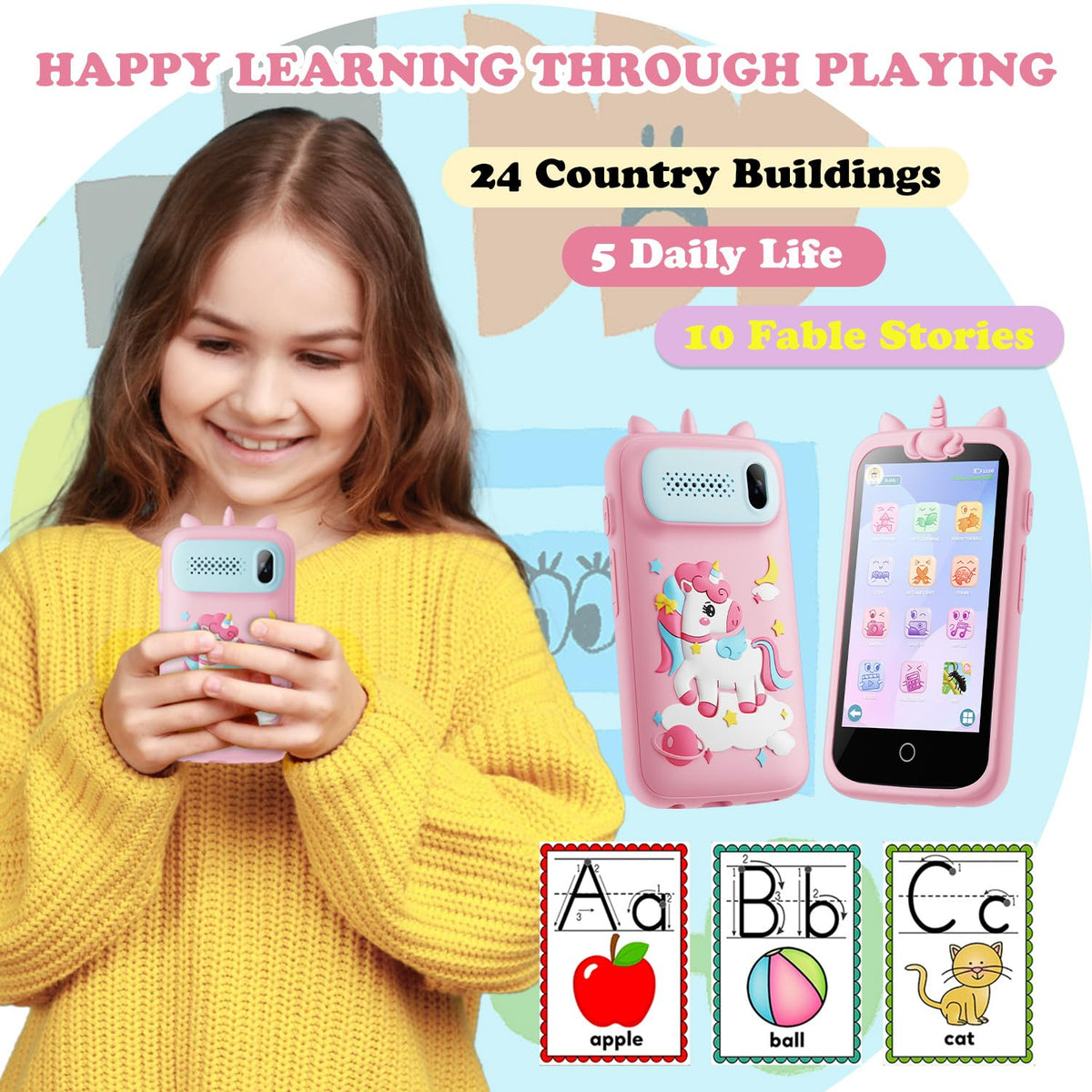 E teacher Kids Phone educational games and drawing tools support early learning.