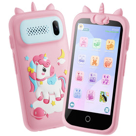 E teacher Kids Phone front pink view for learning on the go.