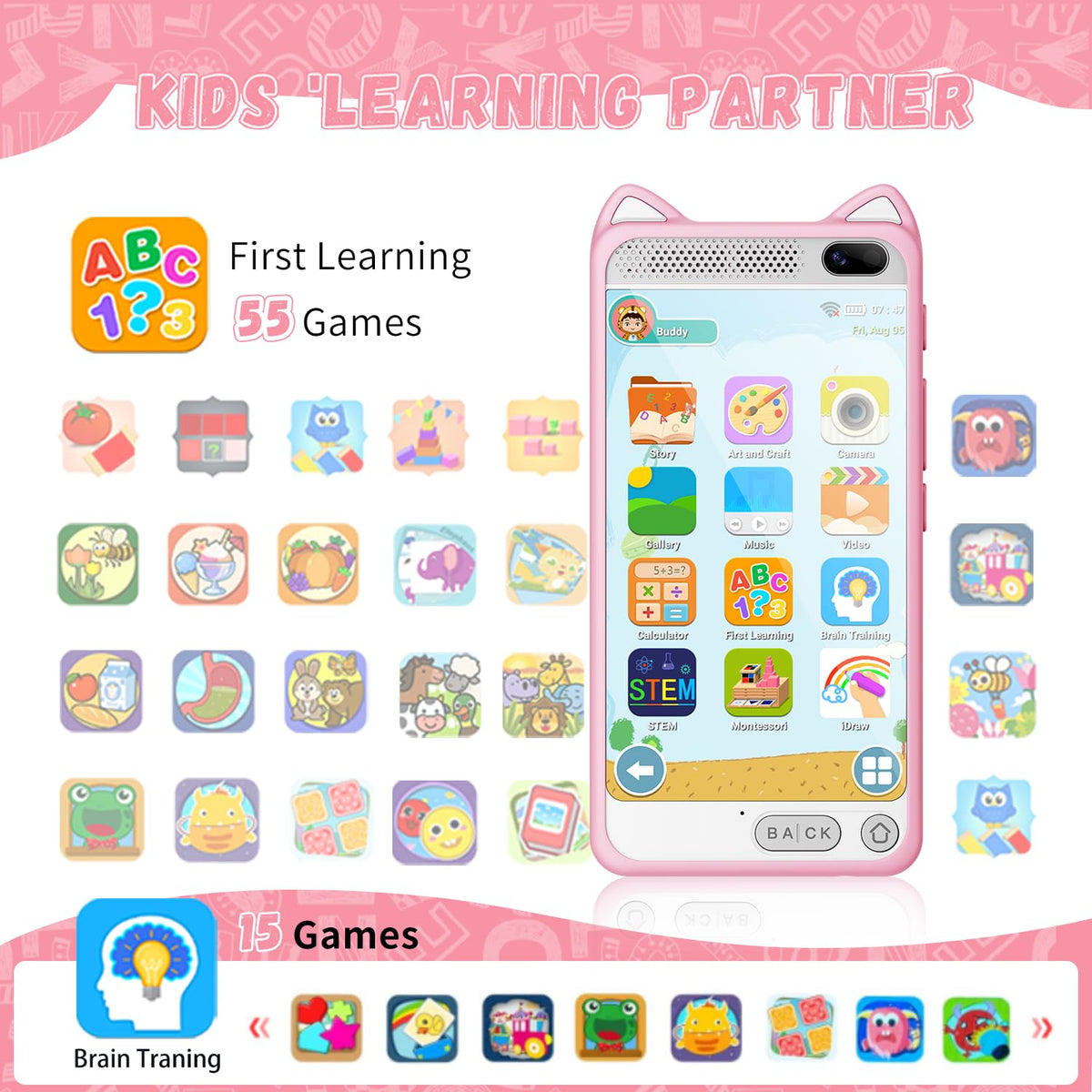 Back view emphasizes durable shell and safety-first design for everyday play