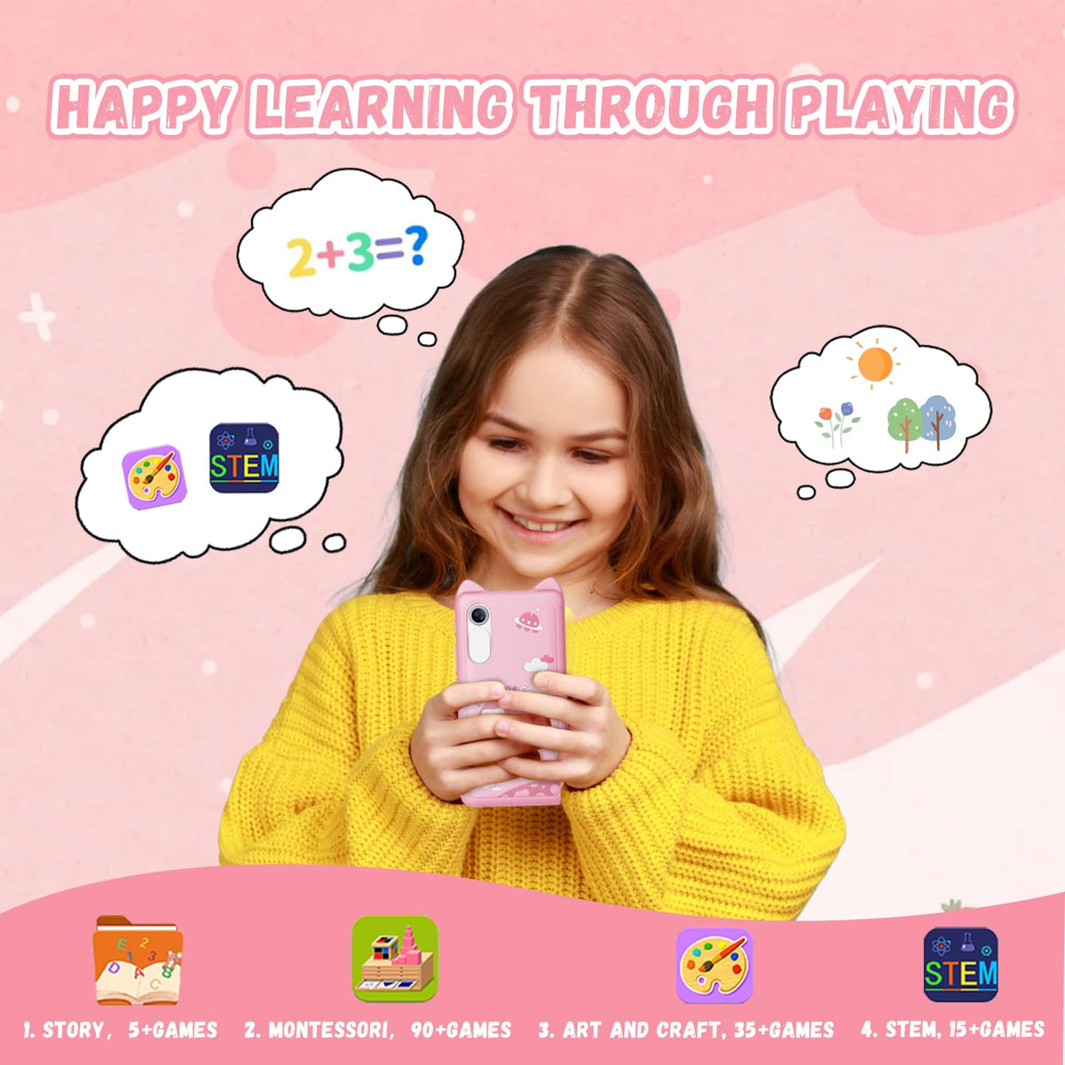App-filled use case image emphasizes educational games and drawing tools