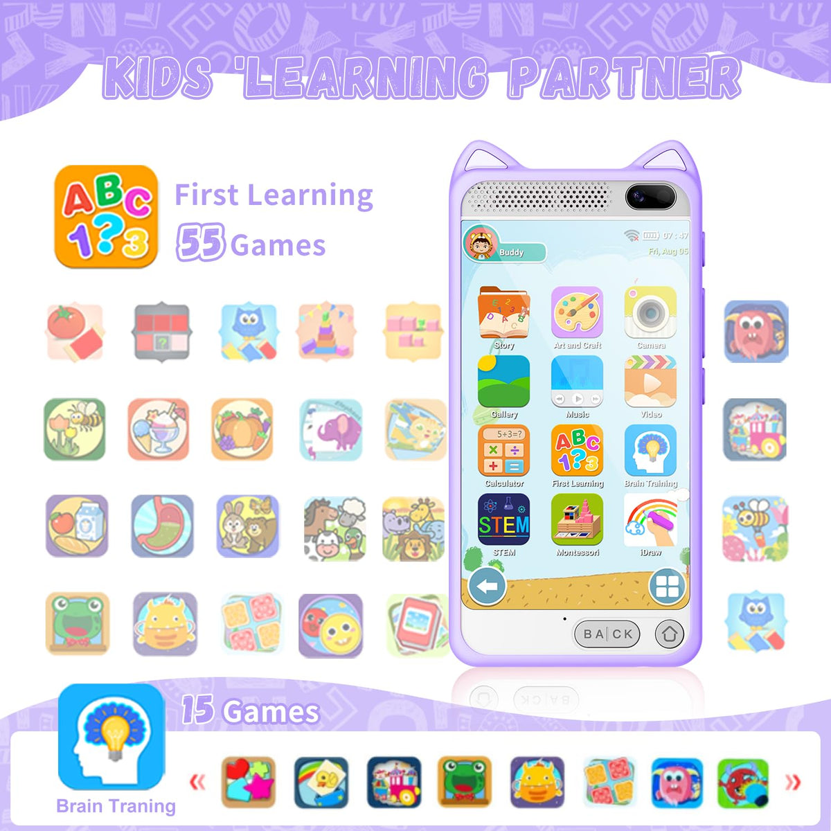 E teacher toy smartphone dual-camera close-up for pretend photography