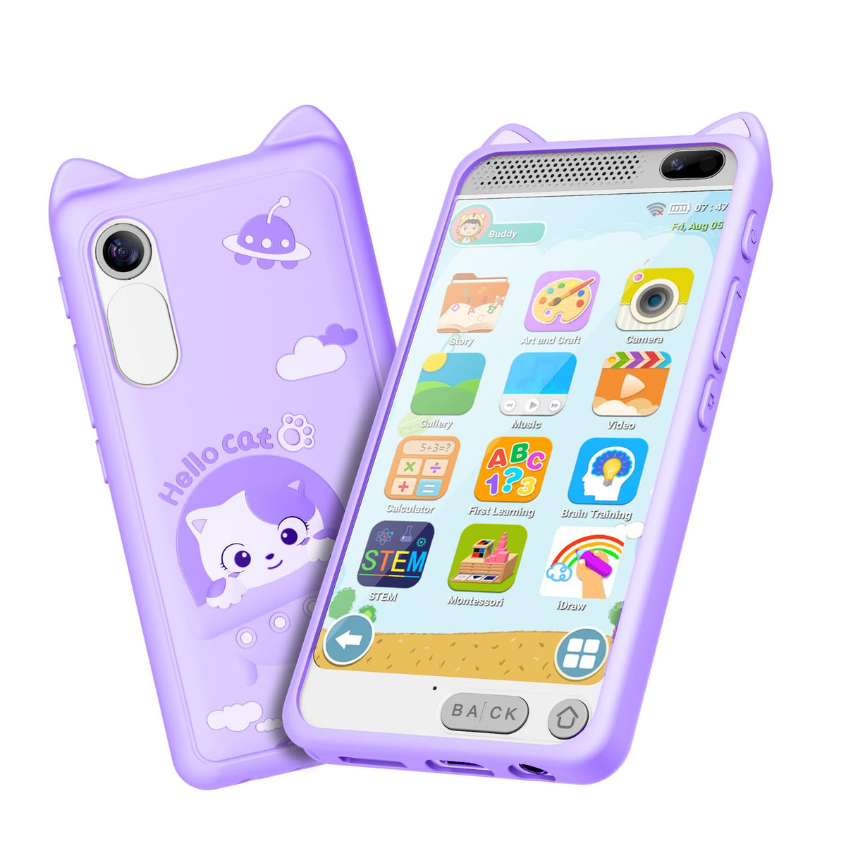 E teacher kids toy smartphone front view for pretend play with a friendly design
