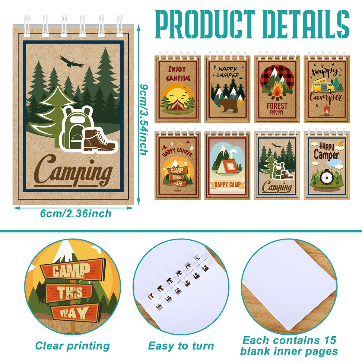 Eaasty camping bookmarks in vivid colors, ideal page markers for reading.