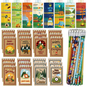 Eaasty camping theme pencils in colorful designs for party favors and writing.