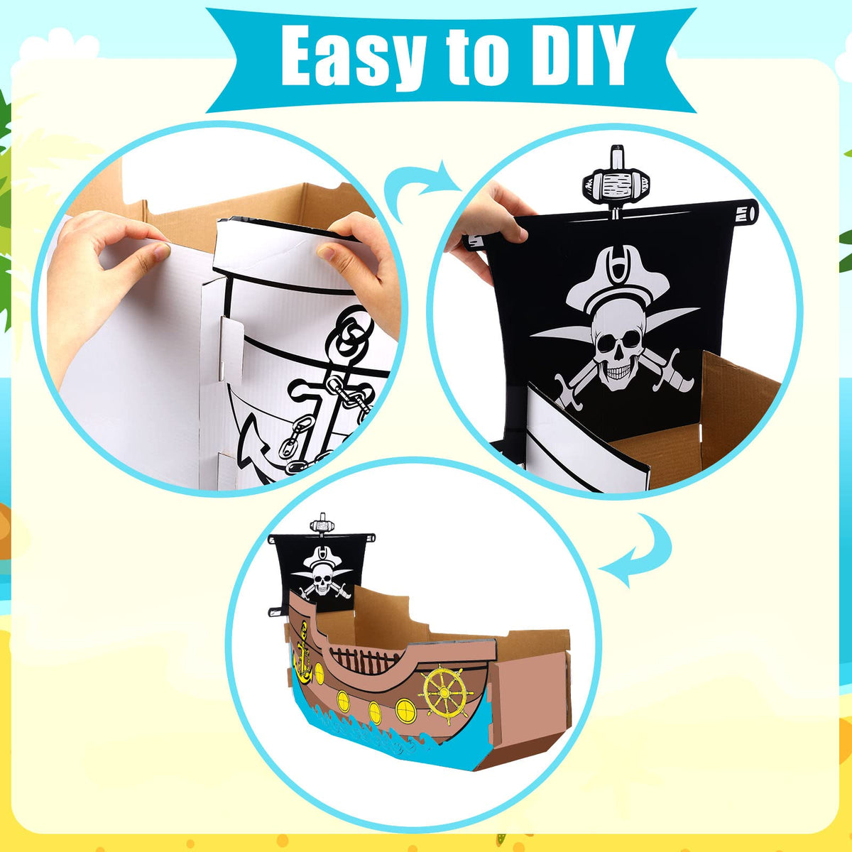 Eaasty pirate ship playhouse cardboard close-up shows sturdy material.