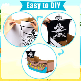 Eaasty pirate ship playhouse cardboard close-up shows sturdy material.