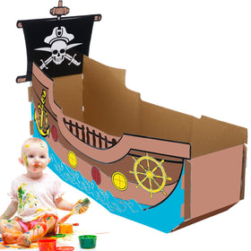 Eaasty pirate ship playhouse with DIY decorations idea space.