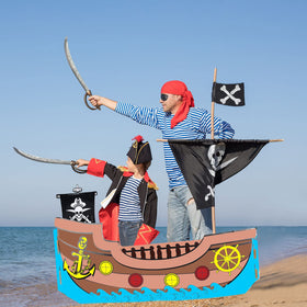 Eaasty pirate ship playhouse packaging indicates easy setup.