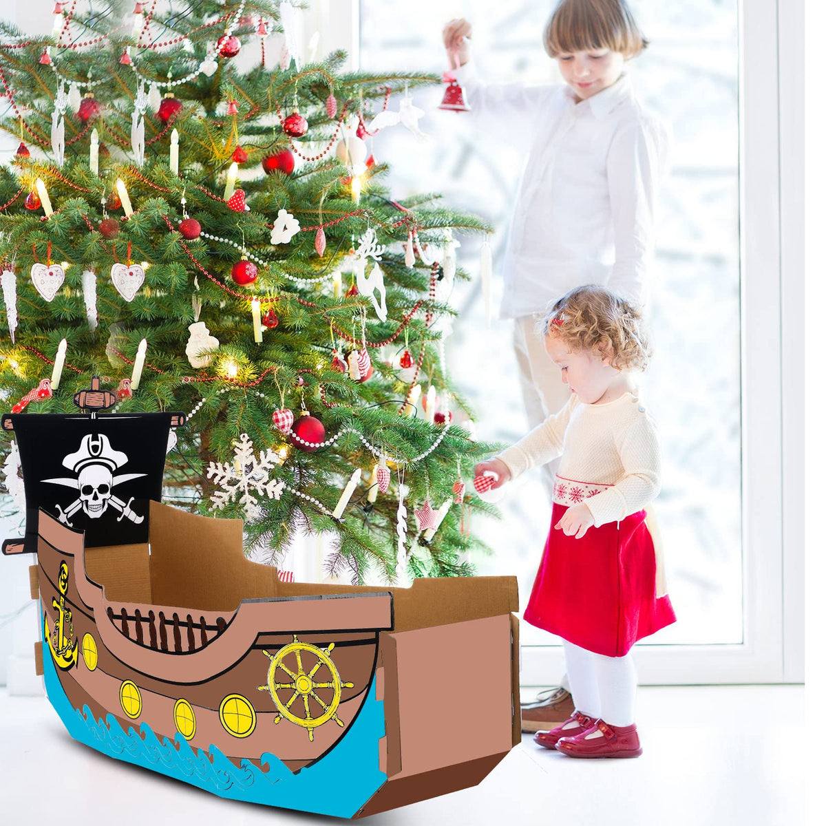 Eaasty pirate ship playhouse ready for kids to explore.