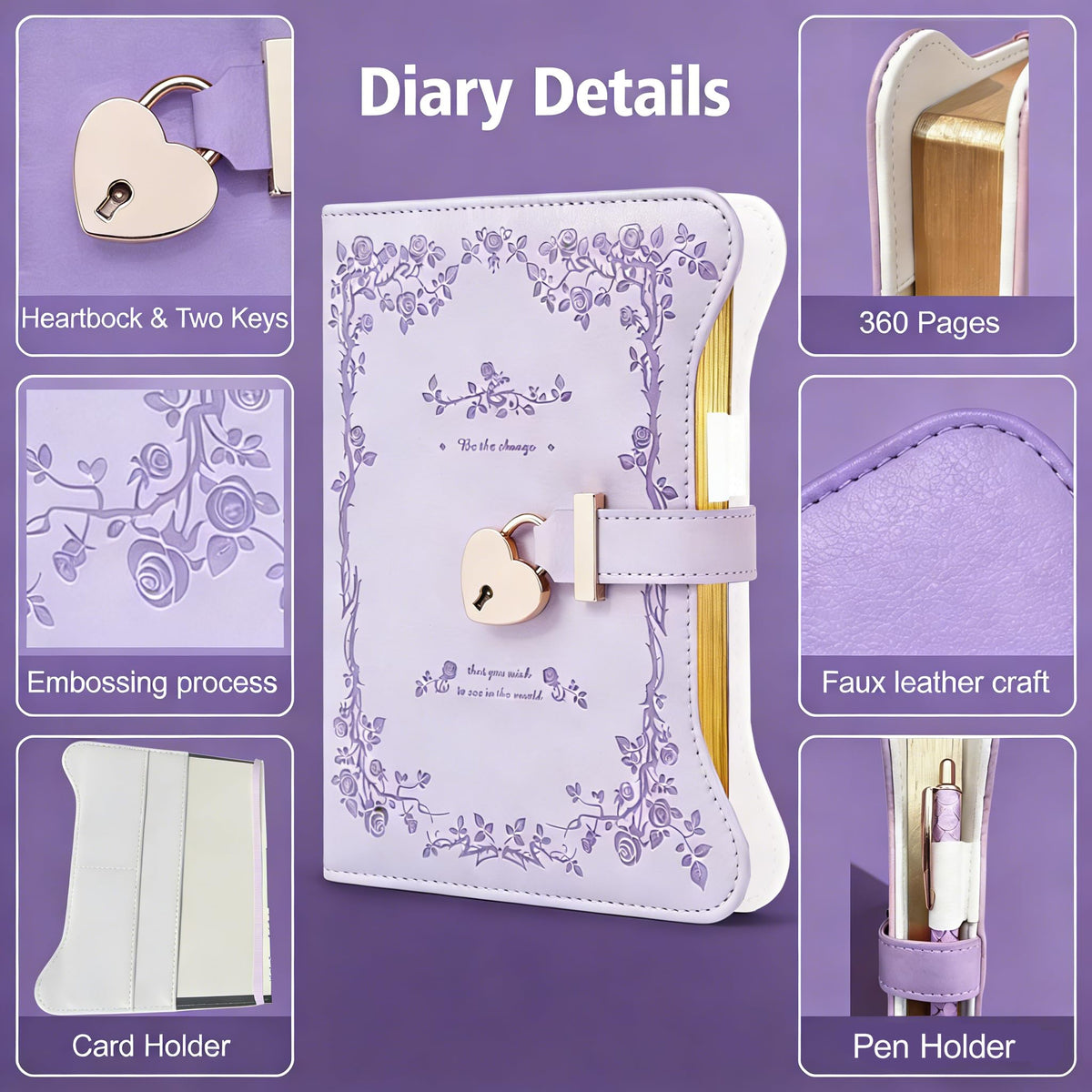 EABUY golden heart lock with two keys for privacy.