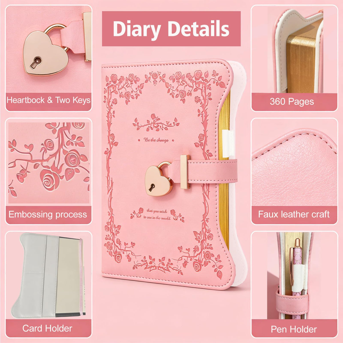 EABUY lockable journal with golden heart lock adds privacy and magic.