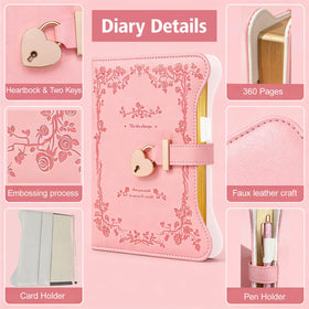EABUY lockable journal with golden heart lock adds privacy and magic.
