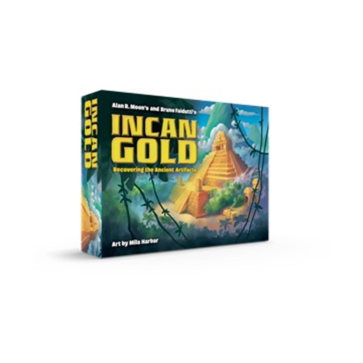 Eagle-Gryphon Games Incan Gold 2024 edition cover art showcasing treasure adventure