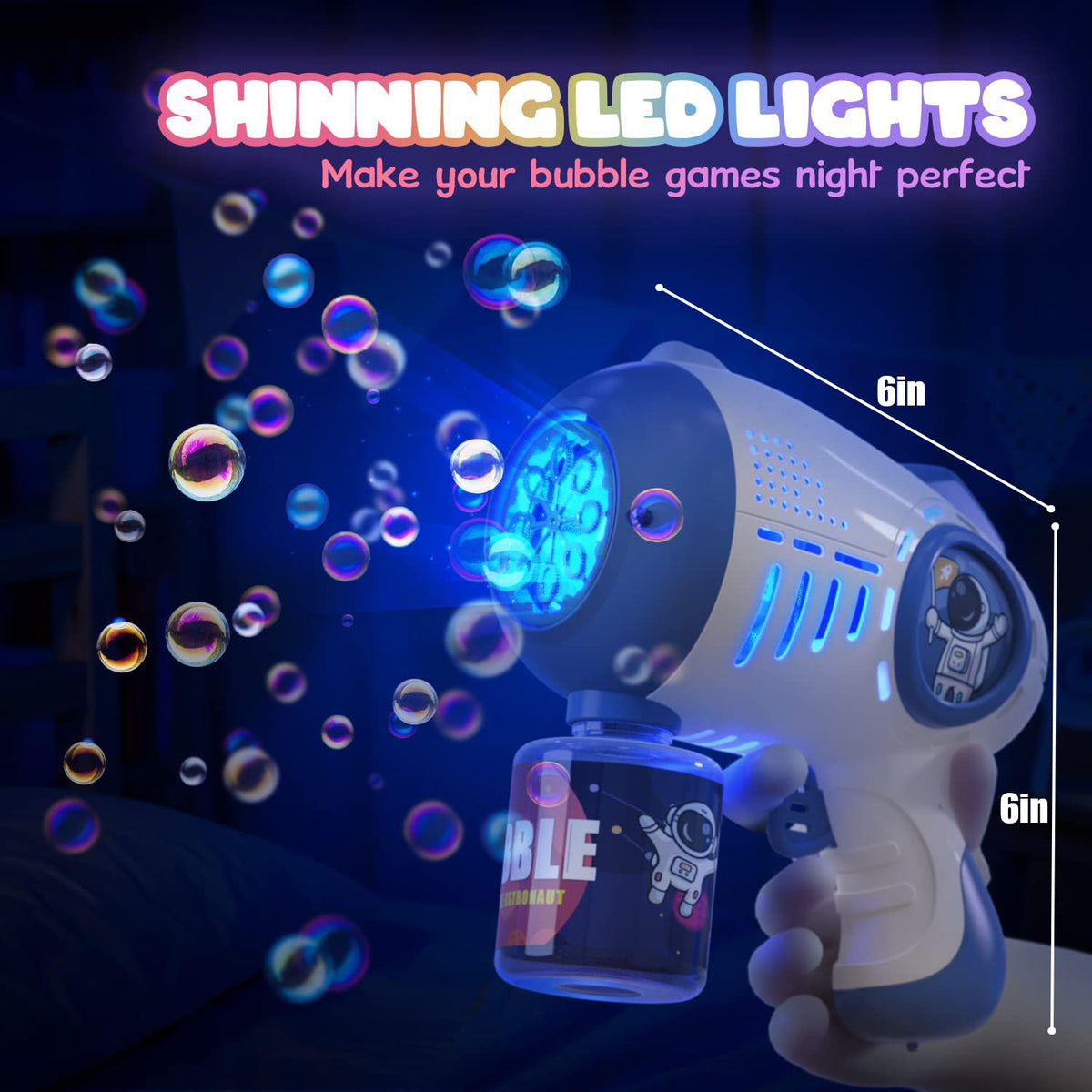 EagleStone bubble gun LED lights illuminate bubbles during evening sessions