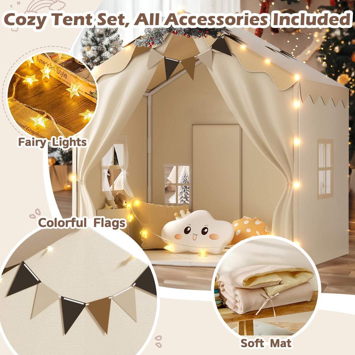 EagleStone 2-in-1 Kids Tent large side pockets keep toys organized